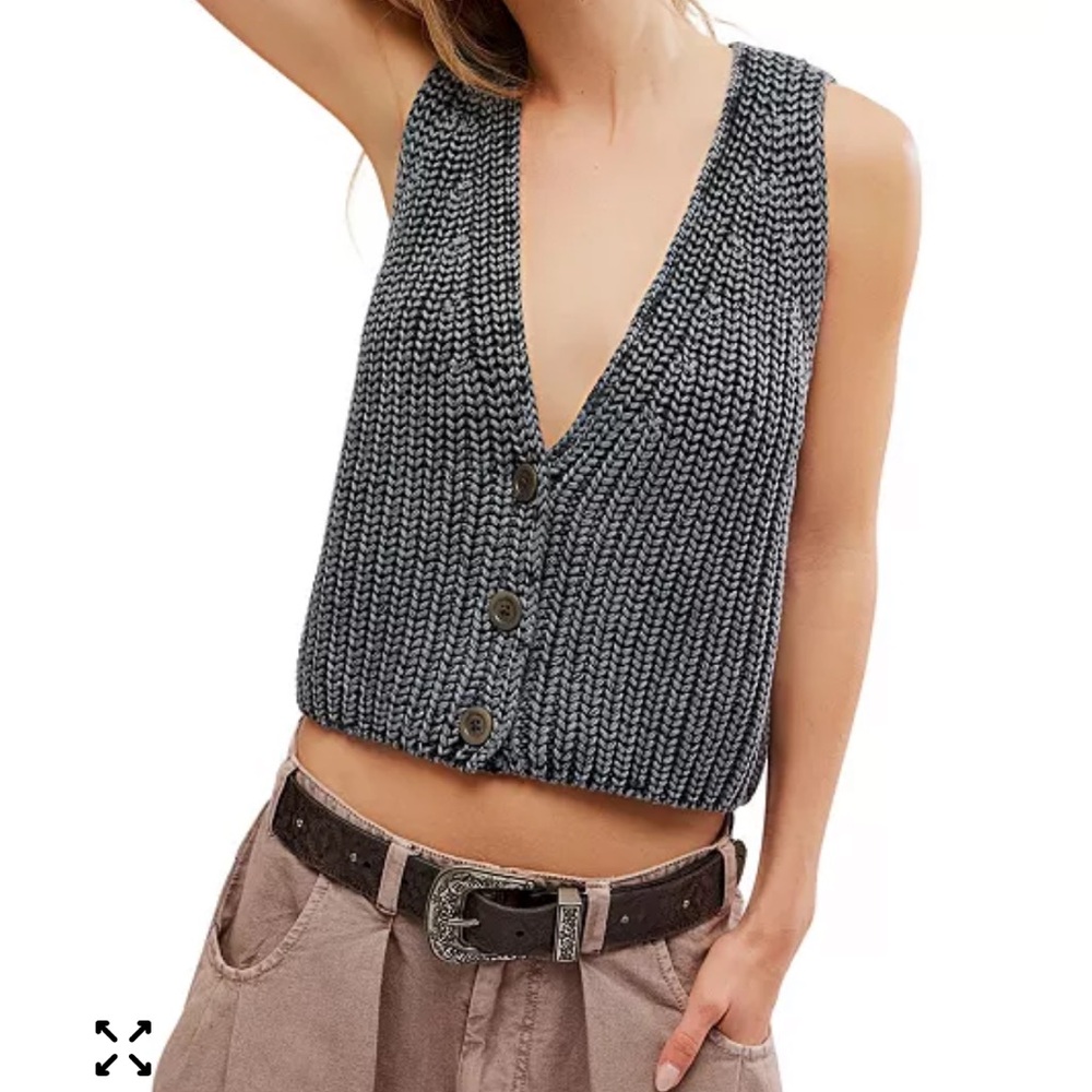 Free People Cream V-Neck Sweater Vest - Picture 3 of 9